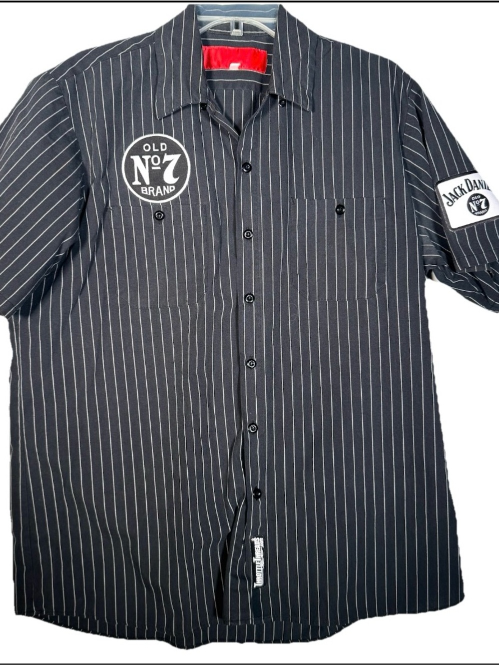 Jack Daniels Black Button Short Sleeve Shirt Men Sz XL Patches Throttle Threads
